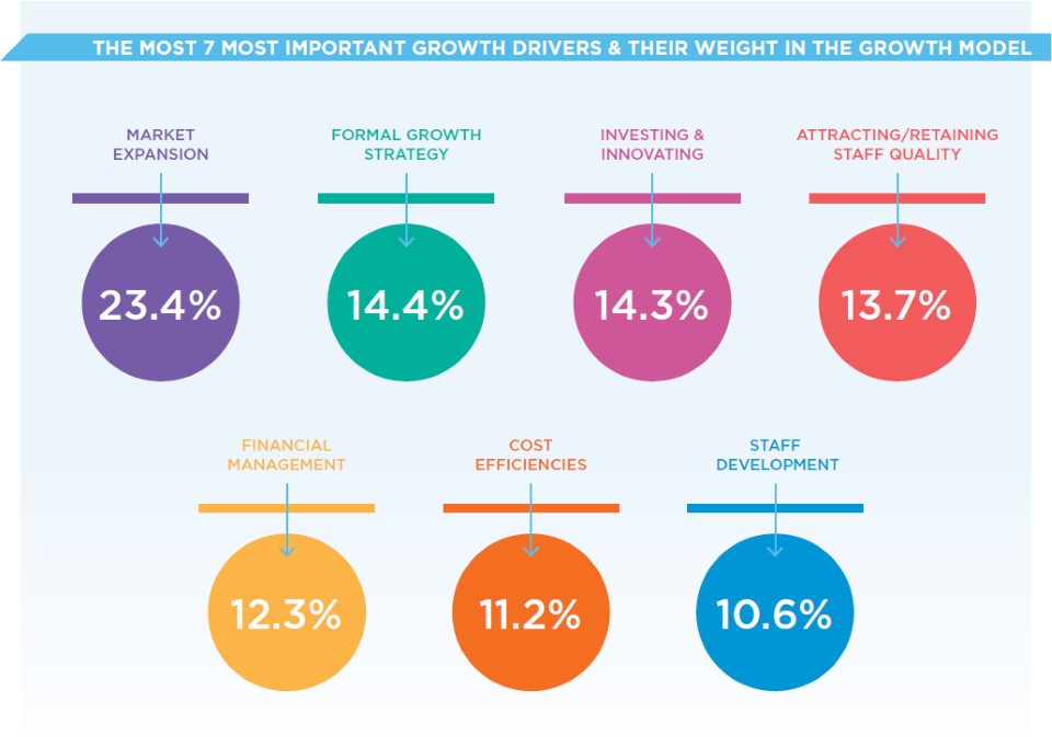 Graphic showing 7 most important growth drivers for mid sised buisinesses